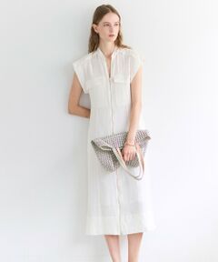 BEIGE, / ベイジ, ロング・マキシ丈ワンピース | BERNARD / リネン混 フロントジップ スタンドカラードレス