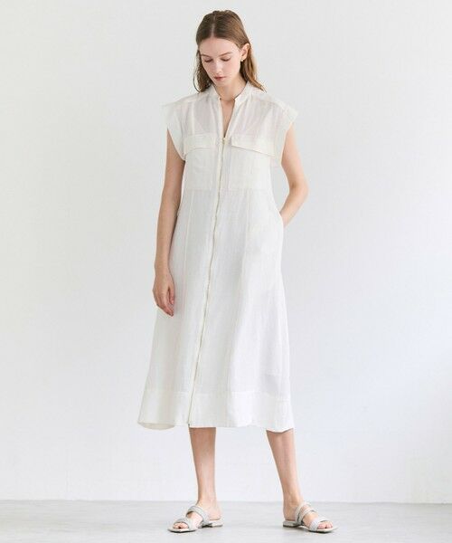 BEIGE, / ベイジ, ロング・マキシ丈ワンピース | BERNARD / リネン混 フロントジップ スタンドカラードレス | 詳細1