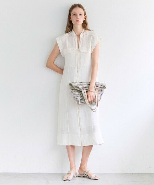 BEIGE, / ベイジ, ロング・マキシ丈ワンピース | BERNARD / リネン混 フロントジップ スタンドカラードレス | 詳細2