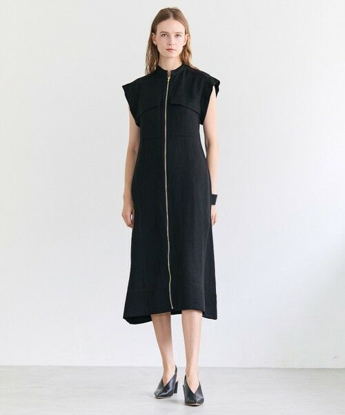 BEIGE, / ベイジ, ロング・マキシ丈ワンピース | BERNARD / リネン混 フロントジップ スタンドカラードレス | 詳細5