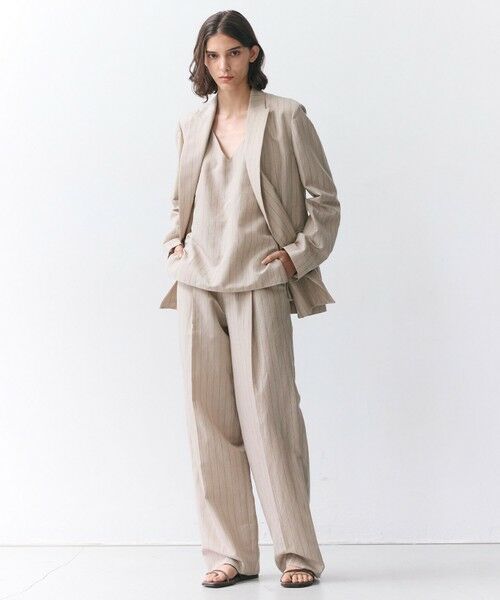 BEIGE, / ベイジ, その他パンツ | ERYTH / リネンストライプ タックワイドパンツ | 詳細3