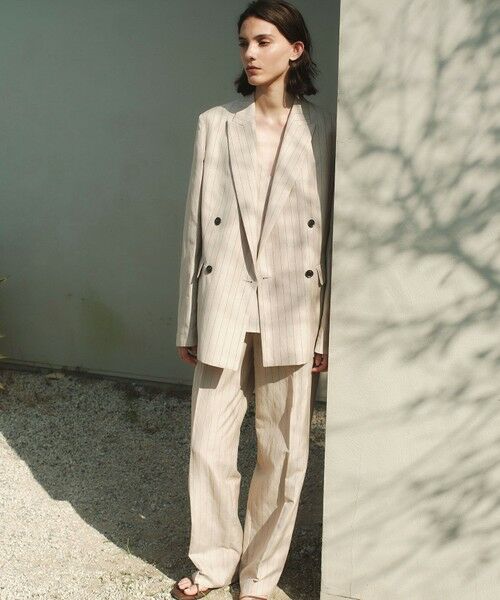 BEIGE, / ベイジ, その他パンツ | ERYTH / リネンストライプ タックワイドパンツ（Flax × Bordeaux）