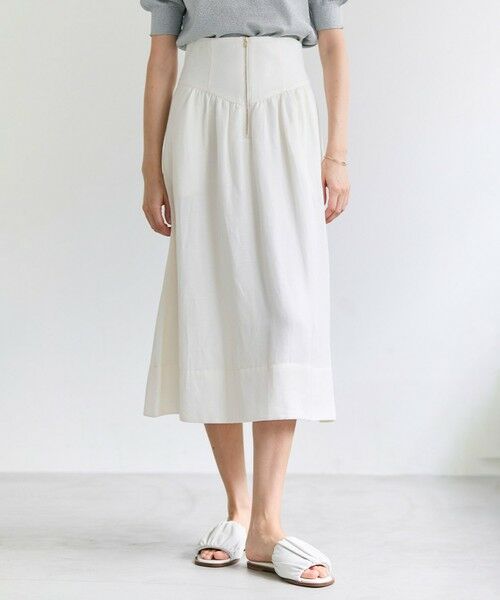 BEIGE, / ベイジ, ミニ・ひざ丈スカート | BERNARD / リネン混 ゴールドジップ ハイウエススカート（Ecru）