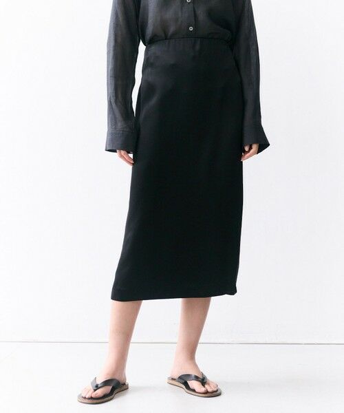 BEIGE, / ベイジ, ミニ・ひざ丈スカート | CASSITER / リネンブレンド サテンスカート（Black）