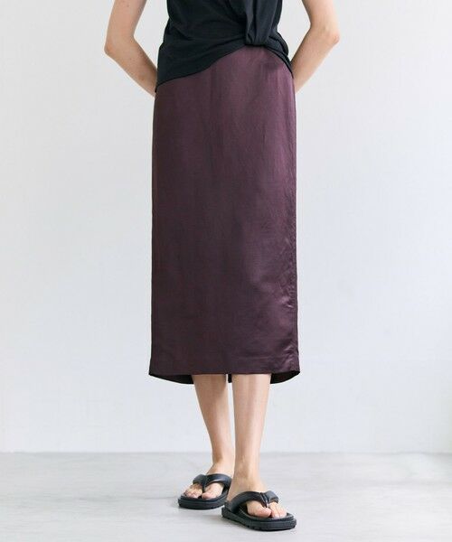 BEIGE, / ベイジ, ミニ・ひざ丈スカート | CASSITER / リネンブレンド サテンスカート（Bordeaux）