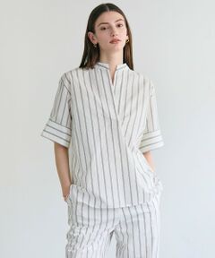BEIGE, / ベイジ, シャツ・ブラウス | QUARTZ / 異素材コンビ ストライプシャツ