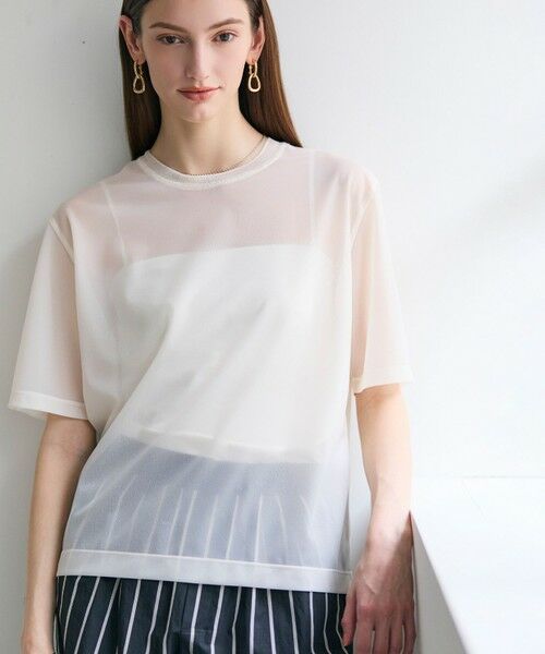 BEIGE, / ベイジ, カットソー | SELEN / リブコンビ シアーTシャツ（Ecru）