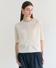 BEIGE, / ベイジ, ニット・セーター | MOISE / シアーニット　5分袖カーディガン