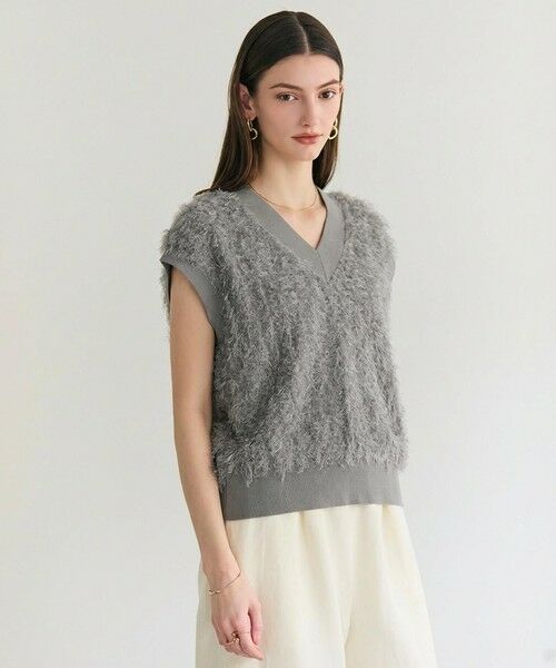 BEIGE, / ベイジ, ニット・セーター | LYCORIS / カットフリンジ Vネックニット（Gray）