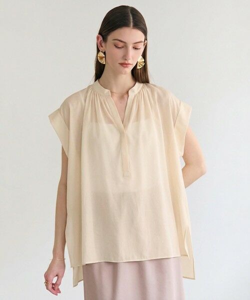 BEIGE, / ベイジ, シャツ・ブラウス | BAC / コットンシアー ギャザーブラウス（Peach）