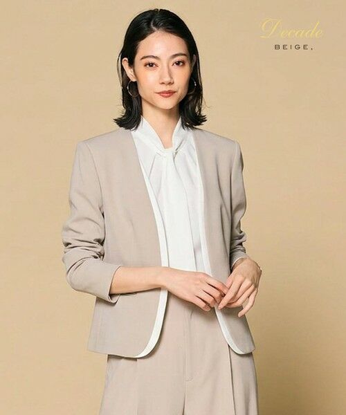 BEIGE, / ベイジ, ノーカラージャケット | 【セットアップ対応】CINDY / ダブルカラージャケット(Taupe x White)