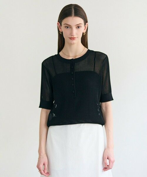 BEIGE, / ベイジ, ニット・セーター | LEPIDO / 前後2WAY シアー編みニット（Black）