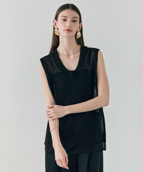 BEIGE, / ベイジ, ニット・セーター | MORION / リネン レイヤードニット（Black×Black）