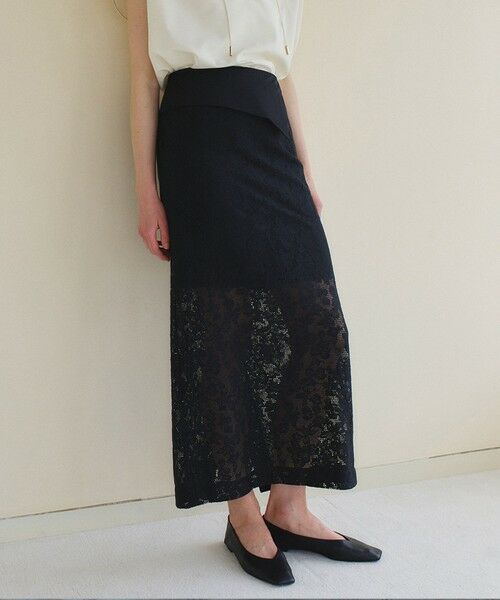 BEIGE, / ベイジ, ミニ・ひざ丈スカート | FLUORITE / 異素材コンビ レーススカート(Black)