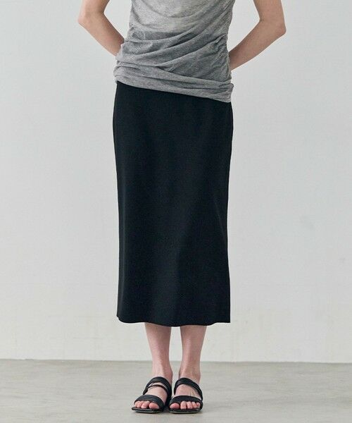 BEIGE, / ベイジ, ミニ・ひざ丈スカート | NADIA / 異素材ライン ストレッチニットスカート（Black）