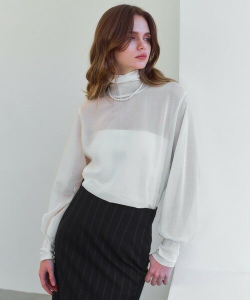 BEIGE, / ベイジ, シャツ・ブラウス | MOYE / ニットドッキング ロングスリーブブラウス(Ecru)