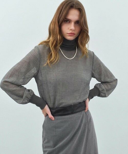 BEIGE, / ベイジ, シャツ・ブラウス | MOYE / ニットドッキング ロングスリーブブラウス(Charcoal)
