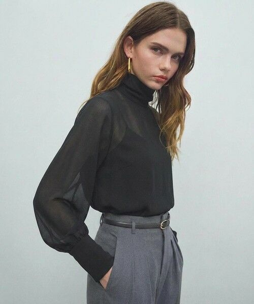 BEIGE, / ベイジ, シャツ・ブラウス | MOYE / ニットドッキング ロングスリーブブラウス(Navy)