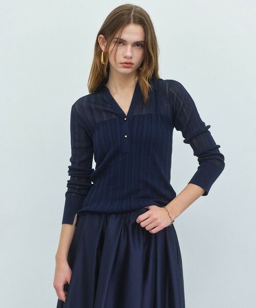 BEIGE, / ベイジ, ニット・セーター | GOVERNOR / シアーリブ スキッパーニット（Navy）