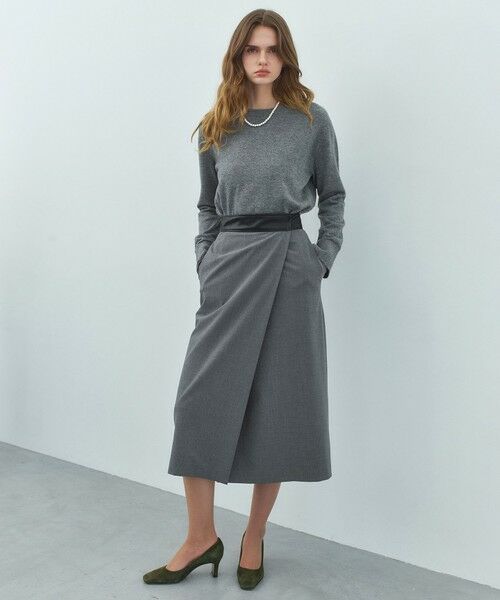BEIGE, / ベイジ, ミニ・ひざ丈スカート | ZEPHYR / レザー切り替え ラップスカート(Top Gray)