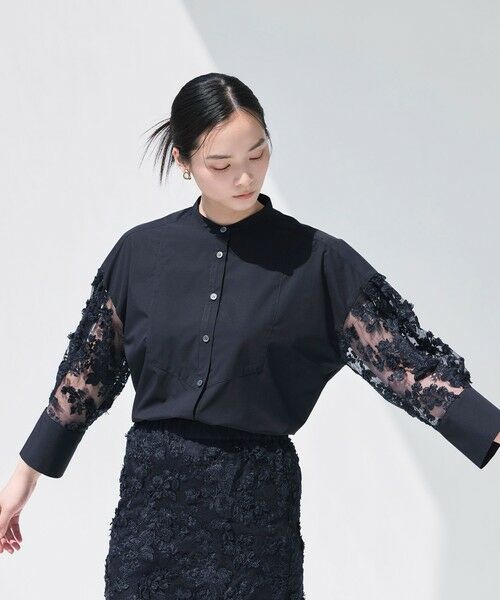 BIANCA / ビアンカ シャツ・ブラウス | 【イージーケア】華やかスリーブレースブラウス（ネイビー2）