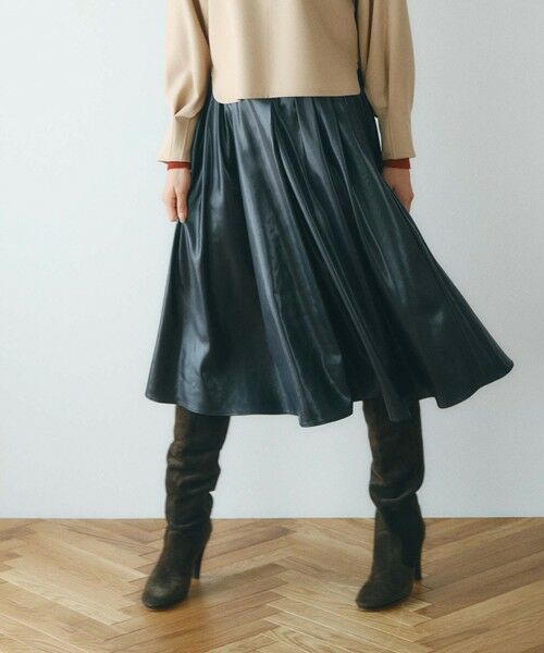 BIANCA/ビアンカ 【着回し抜群】レザーライク フレアスカート ブラック1 M(38)