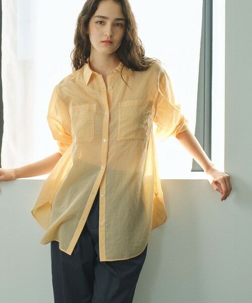 BIANCA / ビアンカ シャツ・ブラウス | 【着映えレイヤード】シアーストライプオーバーシャツ（オレンジ1）