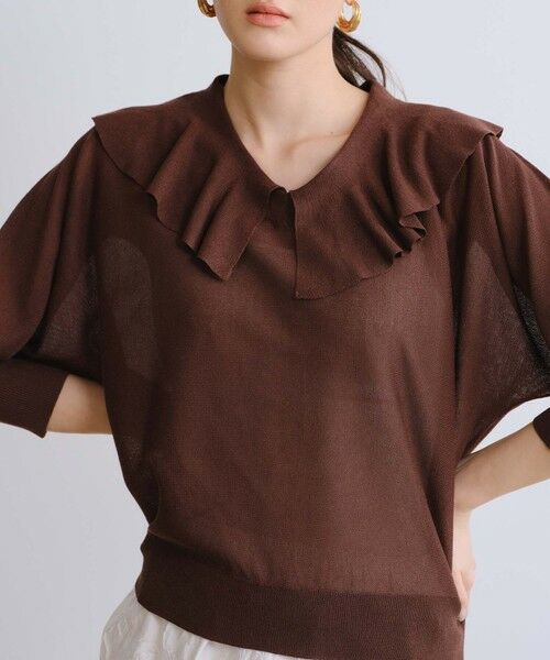 BIANCA / ビアンカ ニット・セーター | 【着映え2WAY】ラッフルカラープルオーバー（ブラウン3）