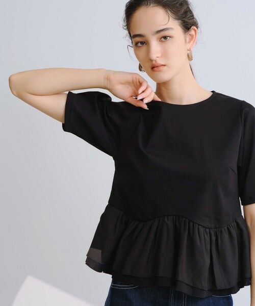 BIANCA / ビアンカ カットソー | 【セットアップ】スムースジャージフリルコンビカットソー（ブラック1）