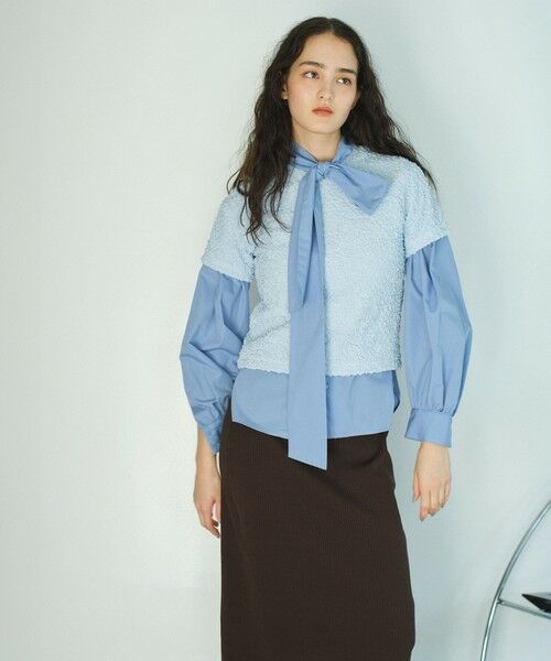 BIANCA / ビアンカ カットソー | 【1枚で着映え】ふくれジャカードカットソー（ライトブルー1）