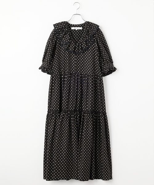 Bilitis dix-sept ans / ビリティス ロング・マキシ丈ワンピース | Frill Tiered Dress(Dot)（Black）