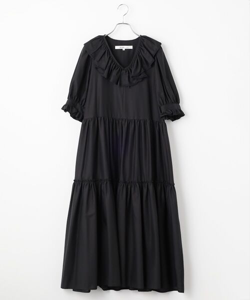 Bilitis dix-sept ans / ビリティス ロング・マキシ丈ワンピース | Frill Tiered Dress(Plain)（Black）
