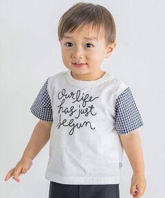【お揃い】袖ギンガムチェックロゴTシャツ(80~110cm)