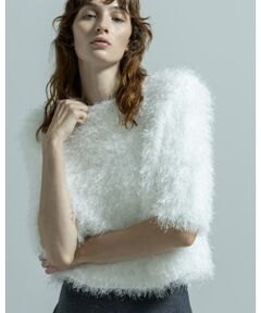 BIYOMA / ビヨーマ その他トップス | POWER SHOULDER HALF-SLEEVE SHAGGY KNIT PULLOVER