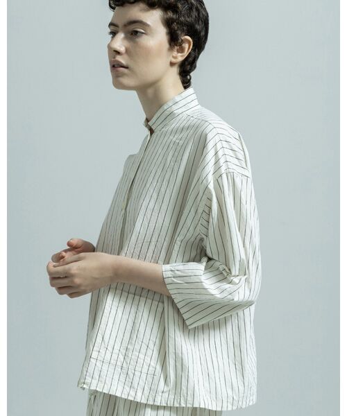 BIYOMA/ビヨーマ COTTON LINEN STRIPE W POCKET OPEN COLLAR SHIRT ストライプ FREE BIYOMA/ビヨーマ COTTON LINEN STRIPE W POCKET OPEN COLLAR SHIRT ストライプ FREE