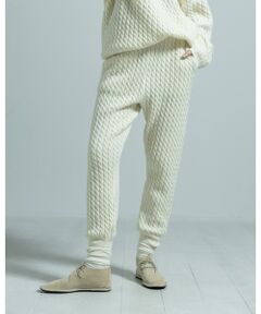 WOOL NYLON CABLE KNIT PANTS