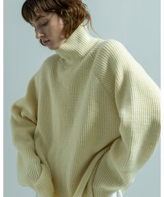 WOOL RIB KNIT TURTLENECK PULLOVER