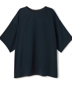 BIYOMA / ビヨーマ Tシャツ | POLYESTER SATIN SHORT SLEEVED BLOUSE-ミッドナイトブルー-1