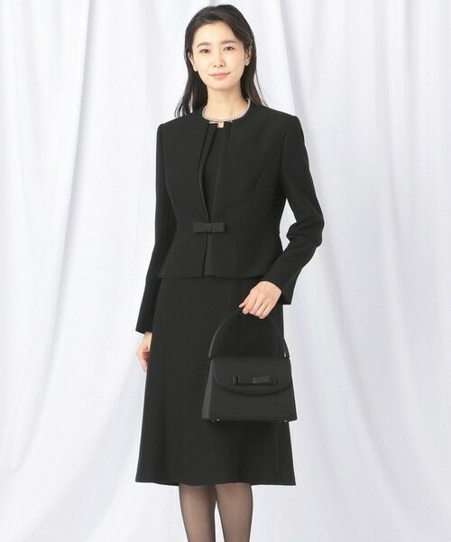 BLACK FORMAL/ブラックフォーマル 【ウォッシャブル対応】ドビーボーダーリボン ジャケット+ワンピース ブラック系 42 BLACK FORMAL/ブラックフォーマル 【ウォッシャブル対応】ドビーボーダーリボン ジャケット+ワンピース ブラック系 42