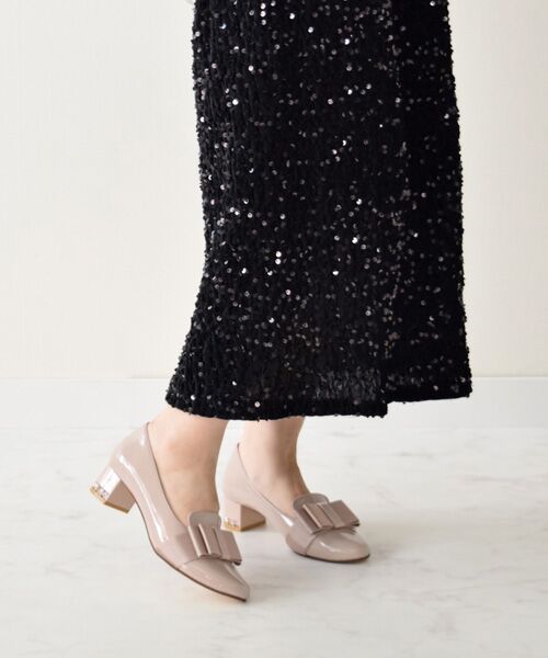 Bridget Birkin / ブリジットバーキン ビジネス・ドレスシューズ | 【Bridget Birkin】ヒールアップリボンローファー（ライトベージュエナメル）