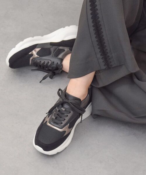 Bridget Birkin/ブリジットバーキン 【PARADIS COULEUR】異素材コンビレースアップスニーカー ブラックコンビ 23.5