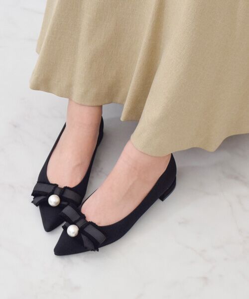 Bridget Birkin / ブリジットバーキン パンプス | 【Bridget Birkin】パールリボンポインテッドパンプス(ブラック)