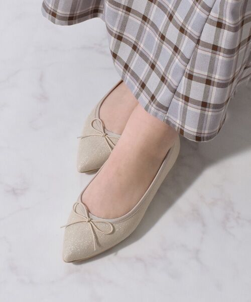 Bridget Birkin / ブリジットバーキン バレエシューズ | 【Bridget Birkin】ポインテッドリボンバレエシューズ(ゴールド雑材)