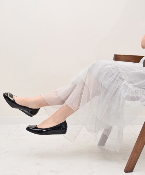 Bridget Birkin / ブリジットバーキン レインシューズ | 【Bridget Birkin】バックルアクセントレインパンプス(ブラックエナメル)