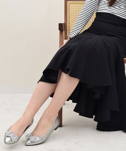 Bridget Birkin / ブリジットバーキン レインシューズ | 【Bridget Birkin】ビジューリボンバレエレインパンプス(シルバー)