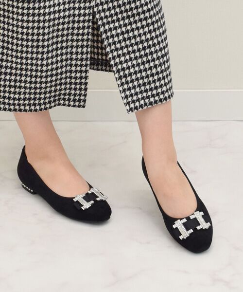 Bridget Birkin/ブリジットバーキン 【BRIDGET BIRKIN】スクエアビジューフラットシューズ ブラックスウェード 23