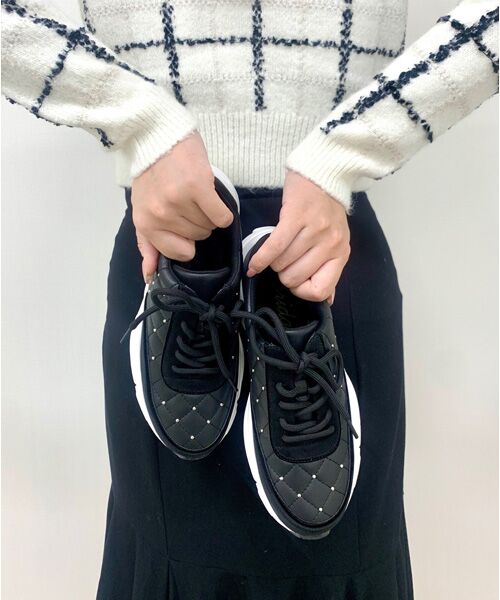 Bridget Birkin/ブリジットバーキン 【BRIDGET BIRKIN】キルティングスタッズスニーカー ブラック S Bridget Birkin/ブリジットバーキン 【BRIDGET BIRKIN】キルティングスタッズスニーカー ブラック S