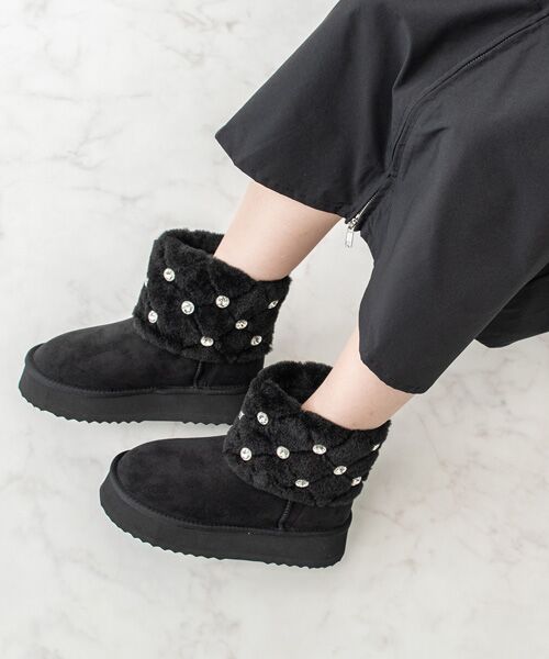 Bridget Birkin/ブリジットバーキン 【BRIDGET BIRKIN】キルティングビジュームートンブーツ ブラックスウェード L Bridget Birkin/ブリジットバーキン 【BRIDGET BIRKIN】キルティングビジュームートンブーツ ブラックスウェード L