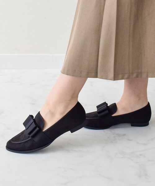 Bridget Birkin/ブリジットバーキン 【BRIDGET BIRKIN】グログランリボンレインローファー ブラックスウェード 23.5