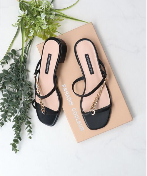 Bridget Birkin / ブリジットバーキン サンダル | 【PARADIS COULEUR】スクエアトウチェーンストラップサンダル（ブラック）